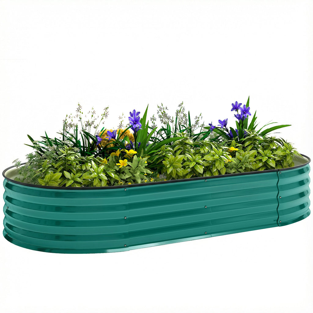 180 x 90 x 30 cm Galvanised Raised Garden Bed with Safety Edging, Light Green
