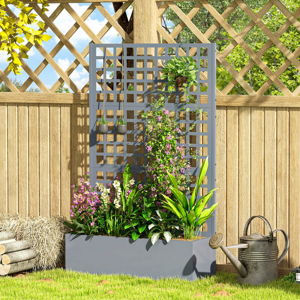 43" x 16" x 70" Raised Garden Bed with Trellis and Privacy Screen, Grey Wood Effect