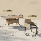 7-Piece Dark Grey Rattan Dining Set with WPC Table, 6 Chairs & Cushions