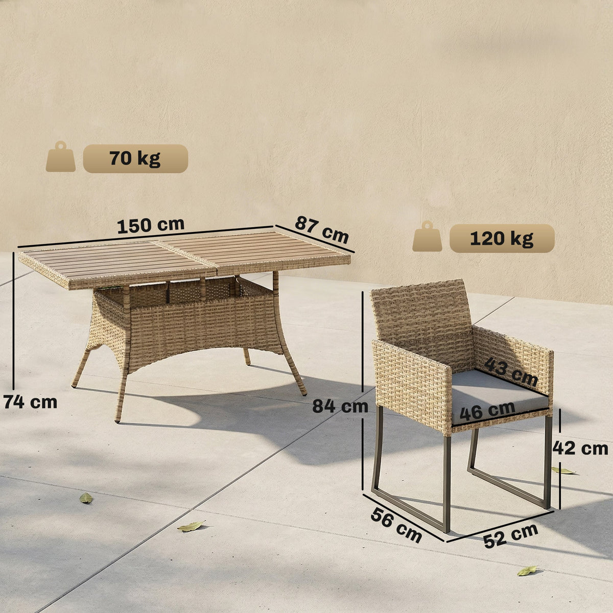 7-Piece Dark Grey Rattan Dining Set with WPC Table, 6 Chairs & Cushions