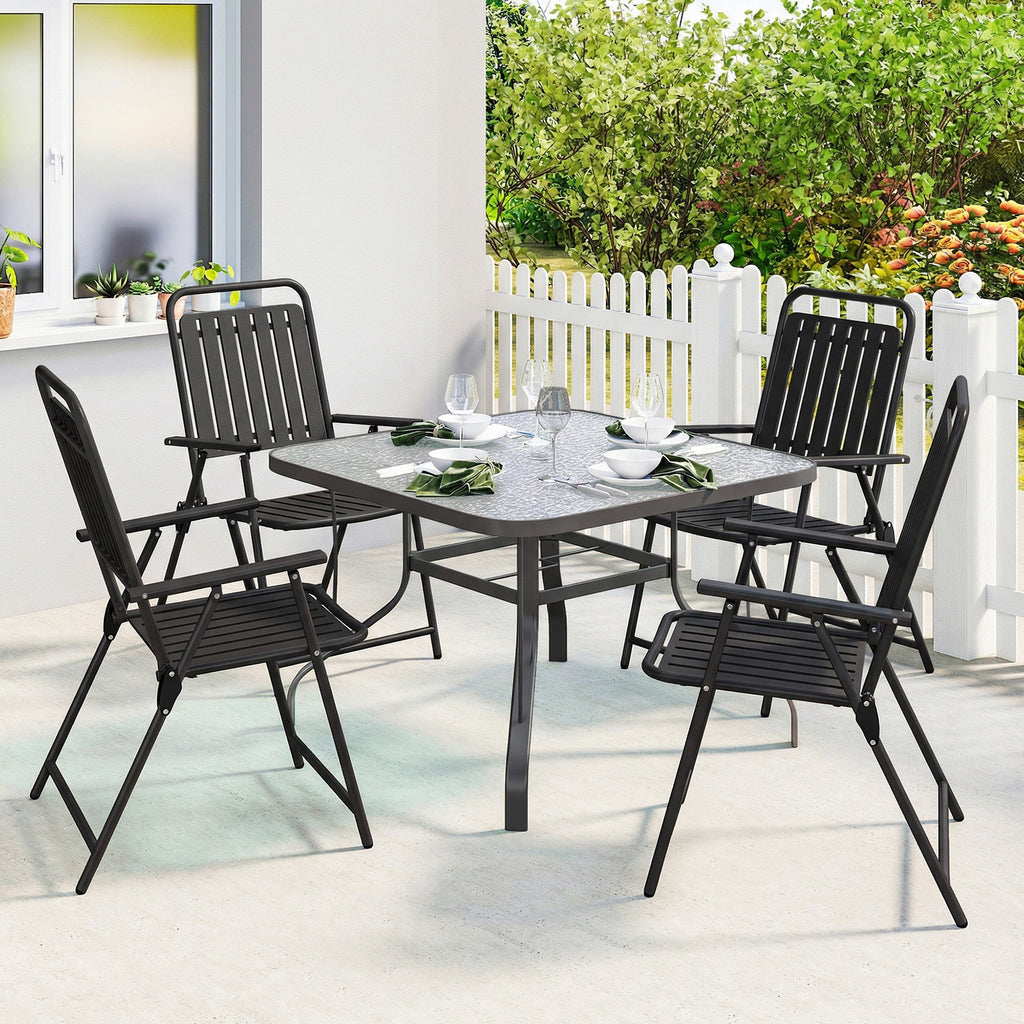 Set of 4 Folding Garden Chairs with Armrests and Slatted Seat, Black
