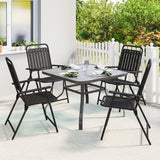 Set of 4 Folding Garden Chairs with Armrests and Slatted Seat, Black