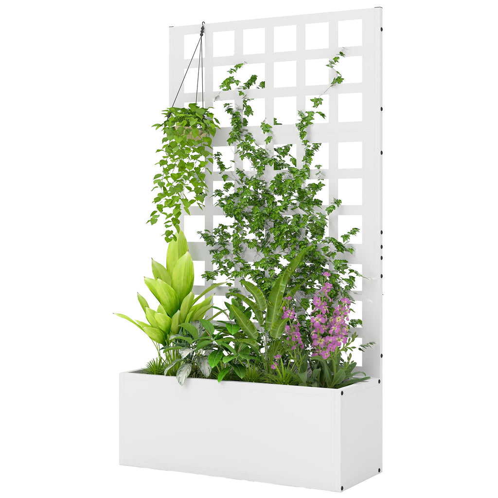 24" x 9" x 44.5" Raised Garden Bed with Trellis and Drainage, White