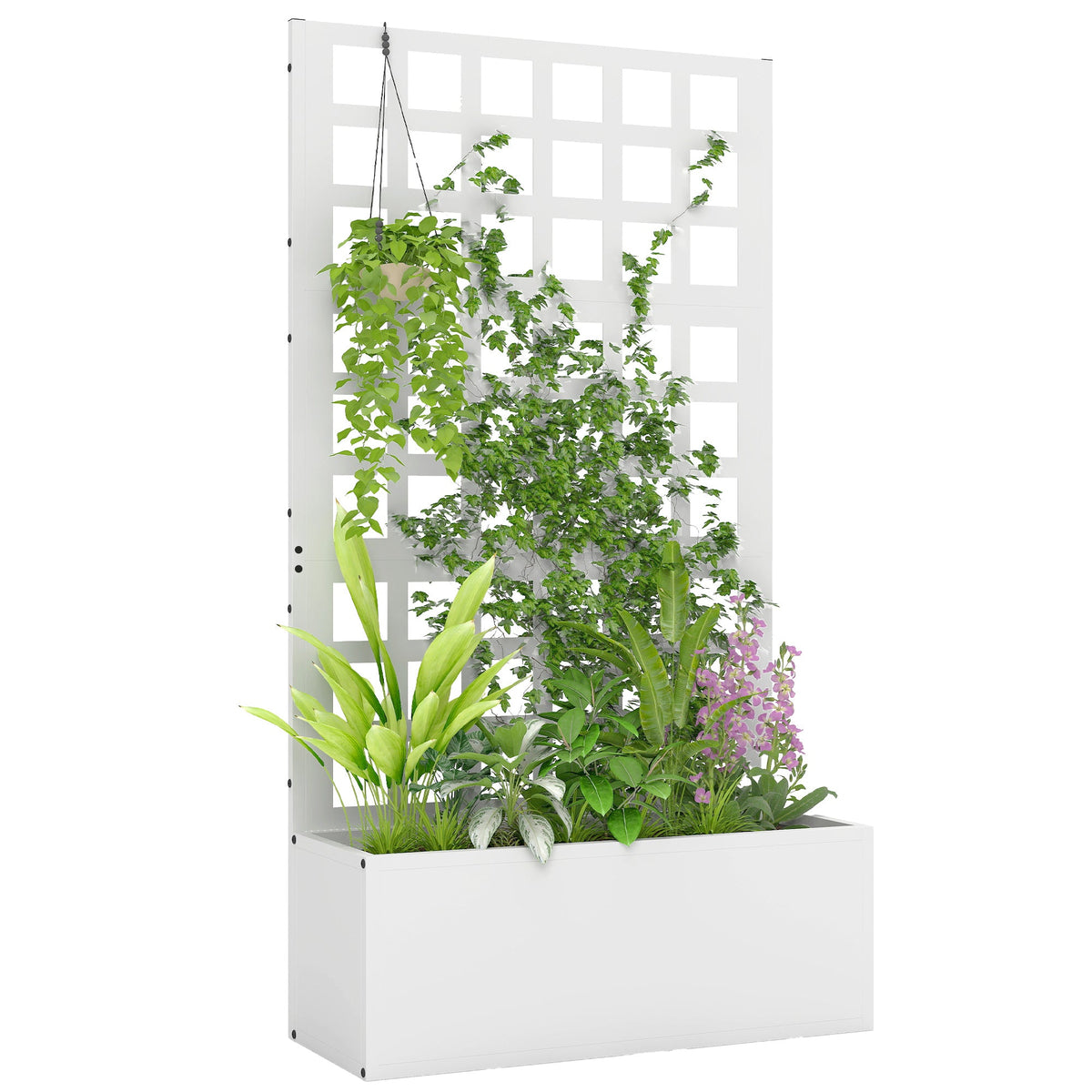 24" x 9" x 44.5" Raised Garden Bed with Trellis and Drainage, White