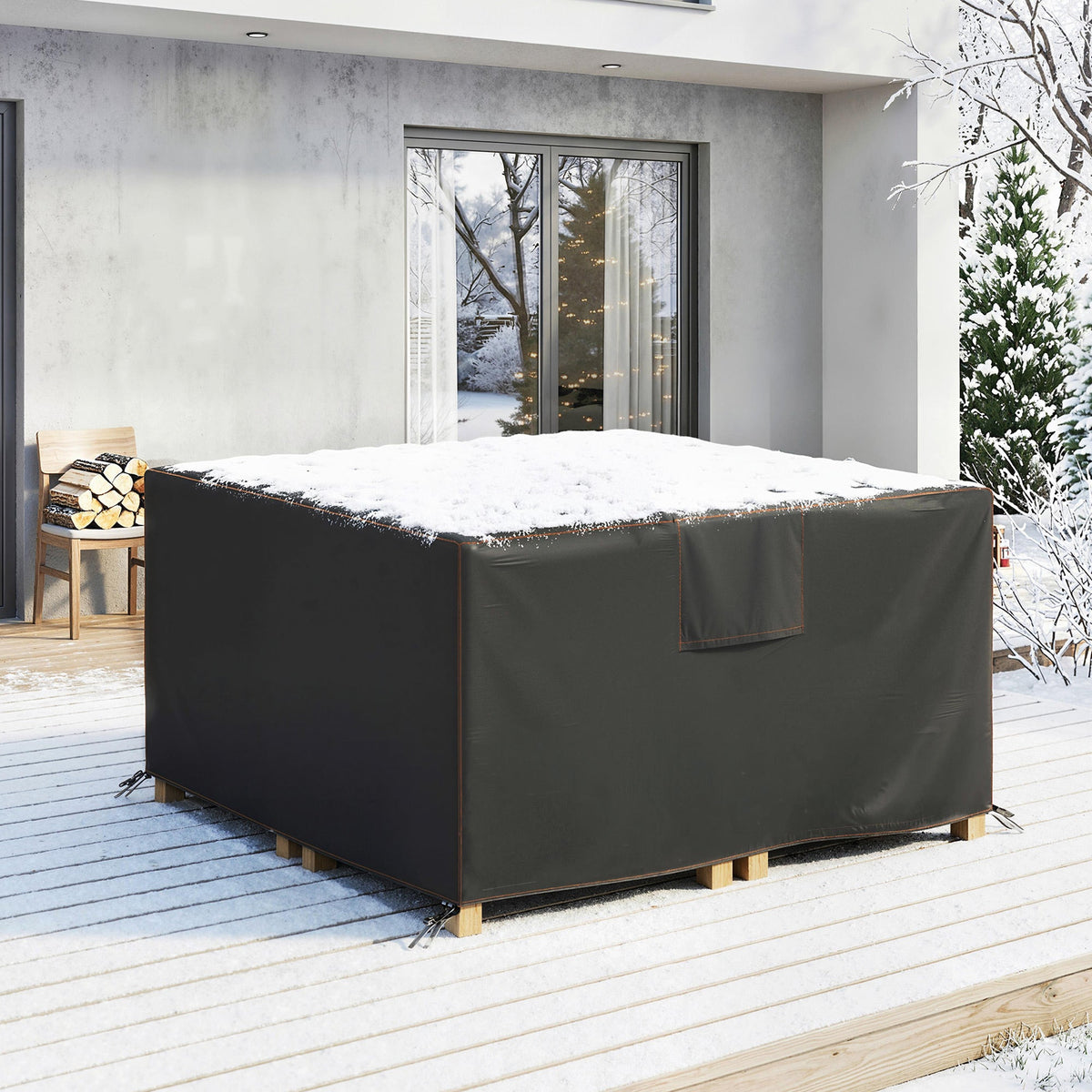 125 x 125 x 74 cm Garden Furniture Cover with Air Vent, Black