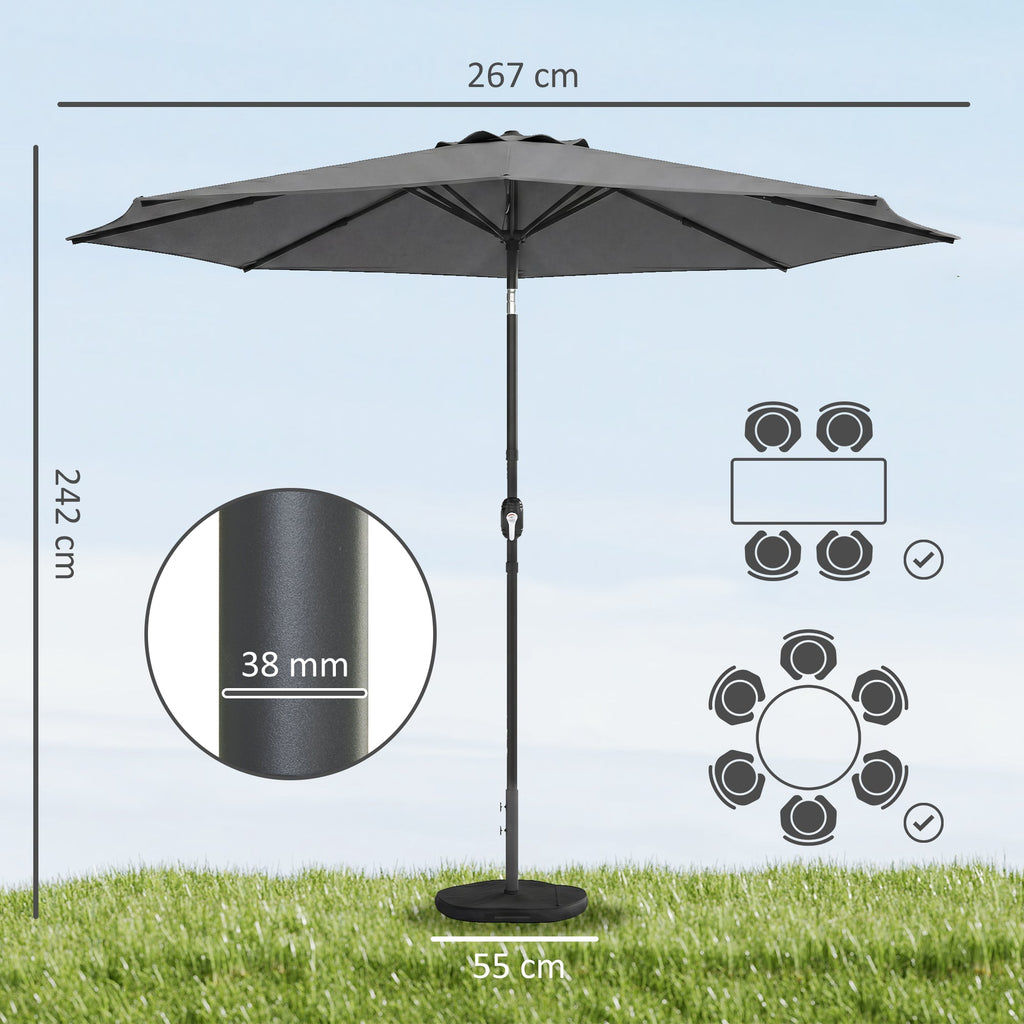 2.7 m Garden Parasol with Cross Base, Sandbag and Tilt, Light Grey