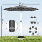 2.7 m Garden Parasol with Cross Base, Sandbag and Tilt, Light Grey
