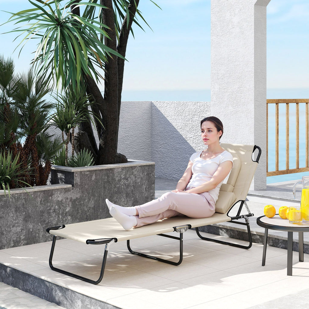 Folding Outdoor Lounge Chair with Face Hole and Pillow, Beige
