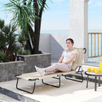 Folding Outdoor Lounge Chair with Face Hole and Pillow, Beige