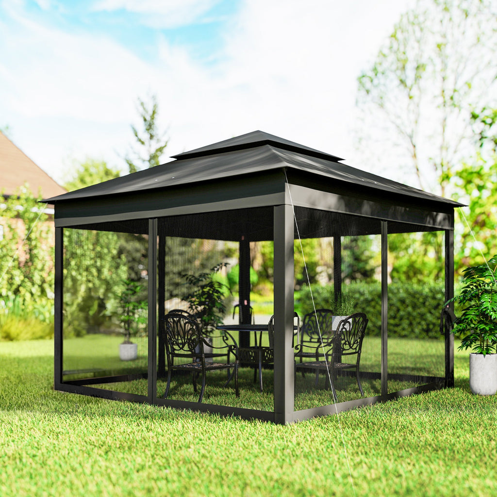 3 x 3 m Pop Up Gazebo with Double Roof, Netting & Carry Bag, Black