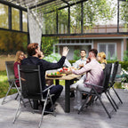 150 x 90 x 73 cm Garden Dining Table with Parasol Hole, Brown