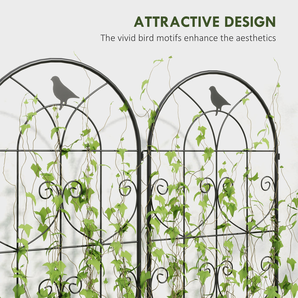 Set of 2 Metal Garden Trellis Panels, 180 x 50 cm, Bird Design