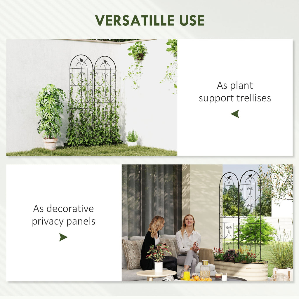 Set of 2 Metal Garden Trellis Panels, 180 x 50 cm, Bird Design
