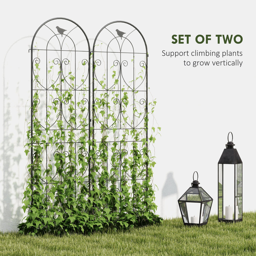 Set of 2 Metal Garden Trellis Panels, 180 x 50 cm, Bird Design