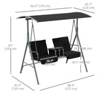 2 Person Porch Swing with Adjustable Canopy, Table and Storage Bag, Black