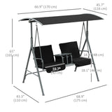 2 Person Porch Swing with Adjustable Canopy, Table and Storage Bag, Black
