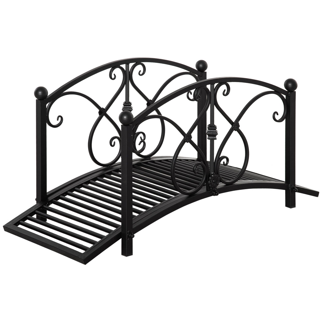 3.3FT Metal Zen Garden Bridge with Safety Siderails, Black