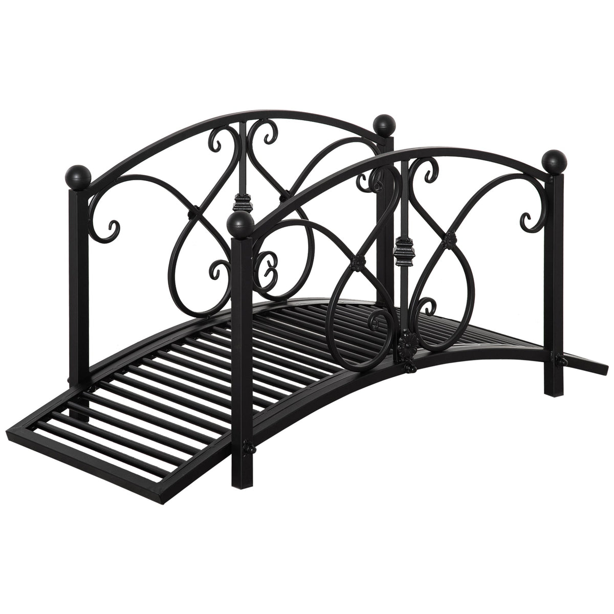 3.3FT Metal Zen Garden Bridge with Safety Siderails, Black