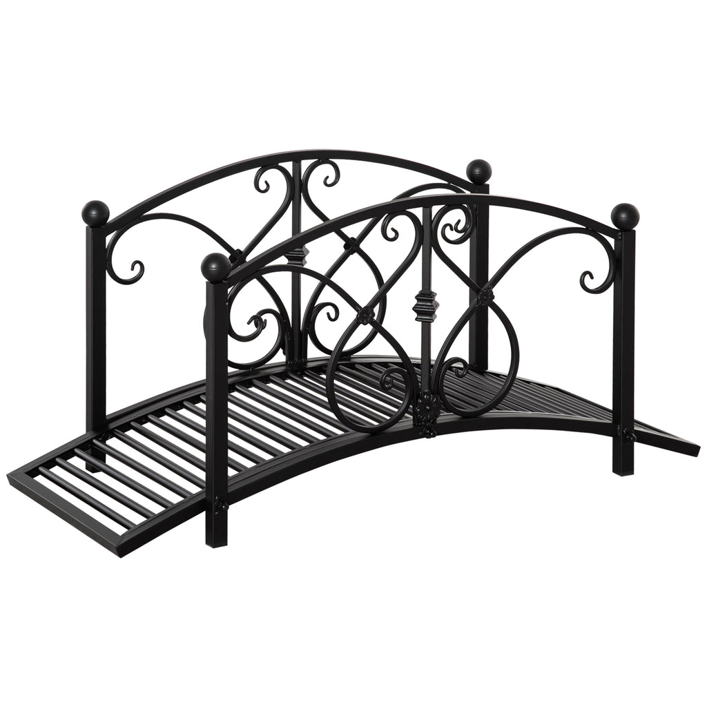 3.3FT Metal Zen Garden Bridge with Safety Siderails, Black