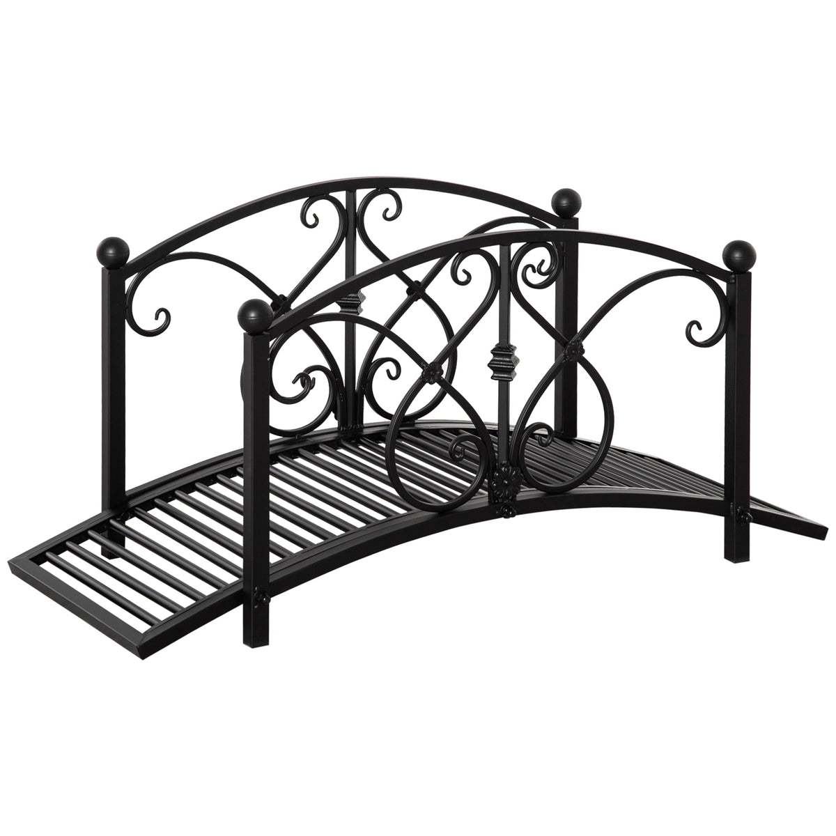 3.3FT Metal Zen Garden Bridge with Safety Siderails, Black