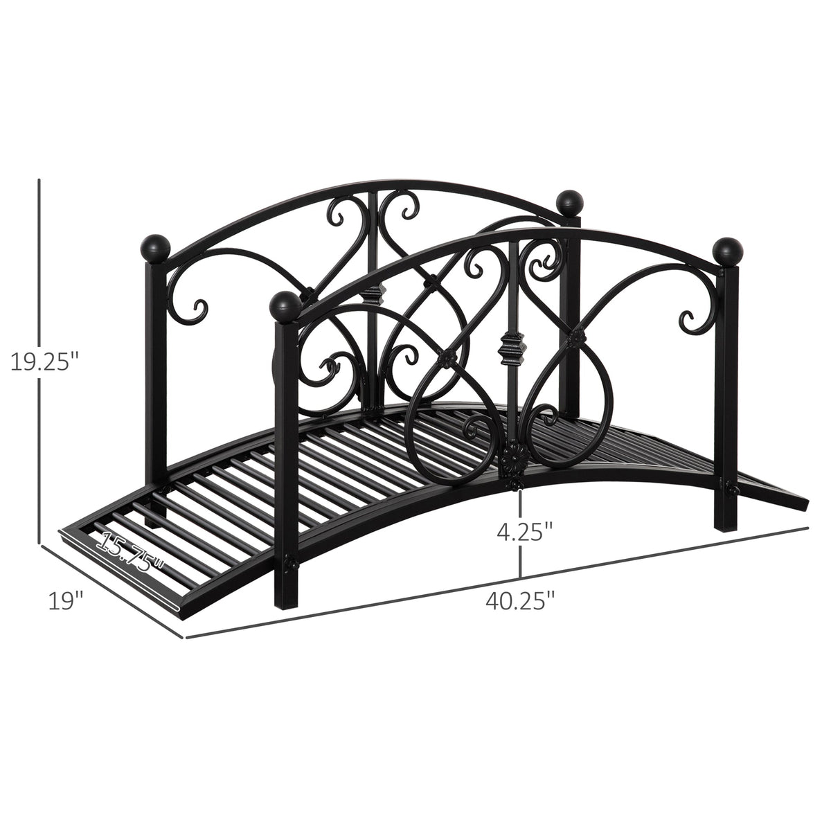 3.3FT Metal Zen Garden Bridge with Safety Siderails, Black