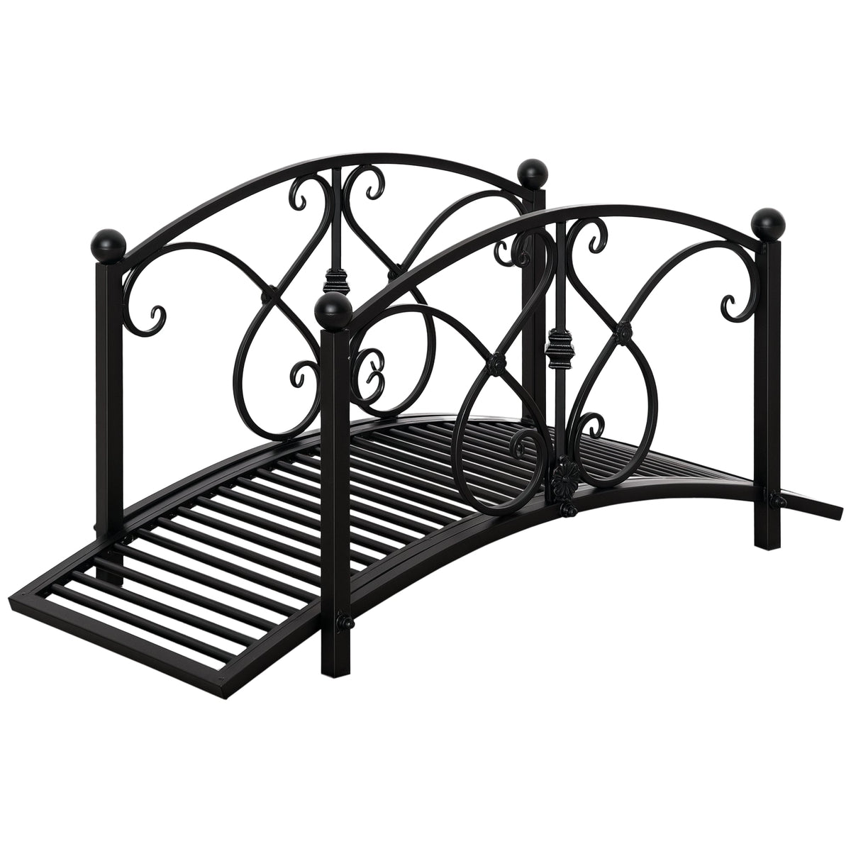 3.3FT Metal Zen Garden Bridge with Safety Siderails, Black