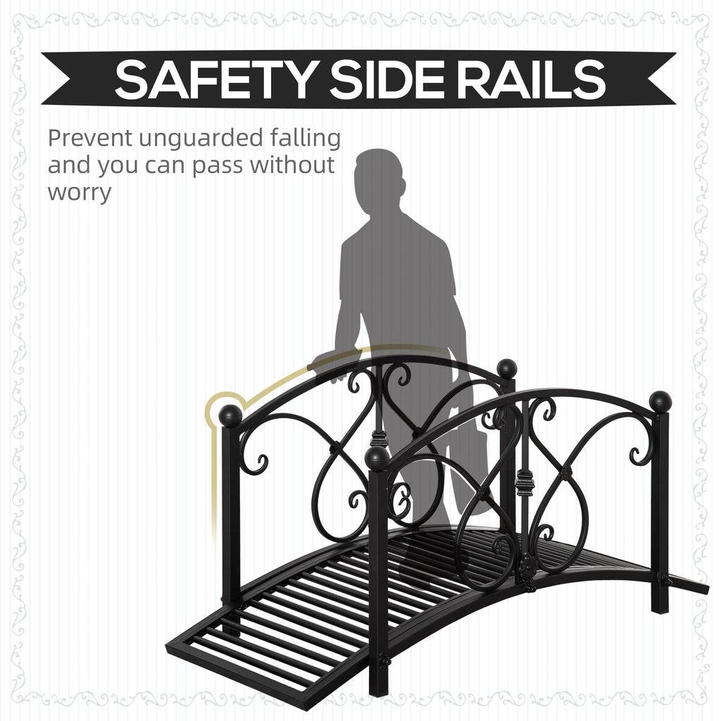 3.3FT Metal Zen Garden Bridge with Safety Siderails, Black