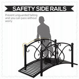 3.3FT Metal Zen Garden Bridge with Safety Siderails, Black