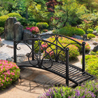 3.3FT Metal Zen Garden Bridge with Safety Siderails, Black