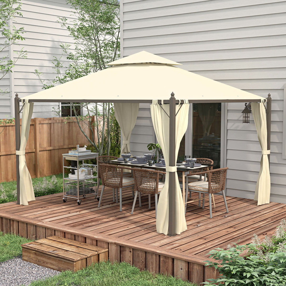 10' x 12' Steel Patio Gazebo with Privacy Curtains