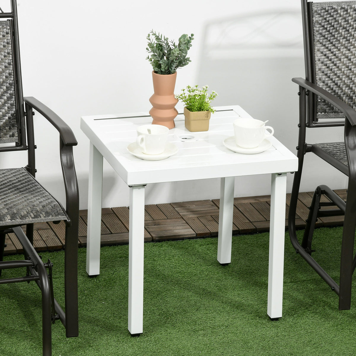 51 x 51 cm Garden Side Table with Umbrella Hole, White