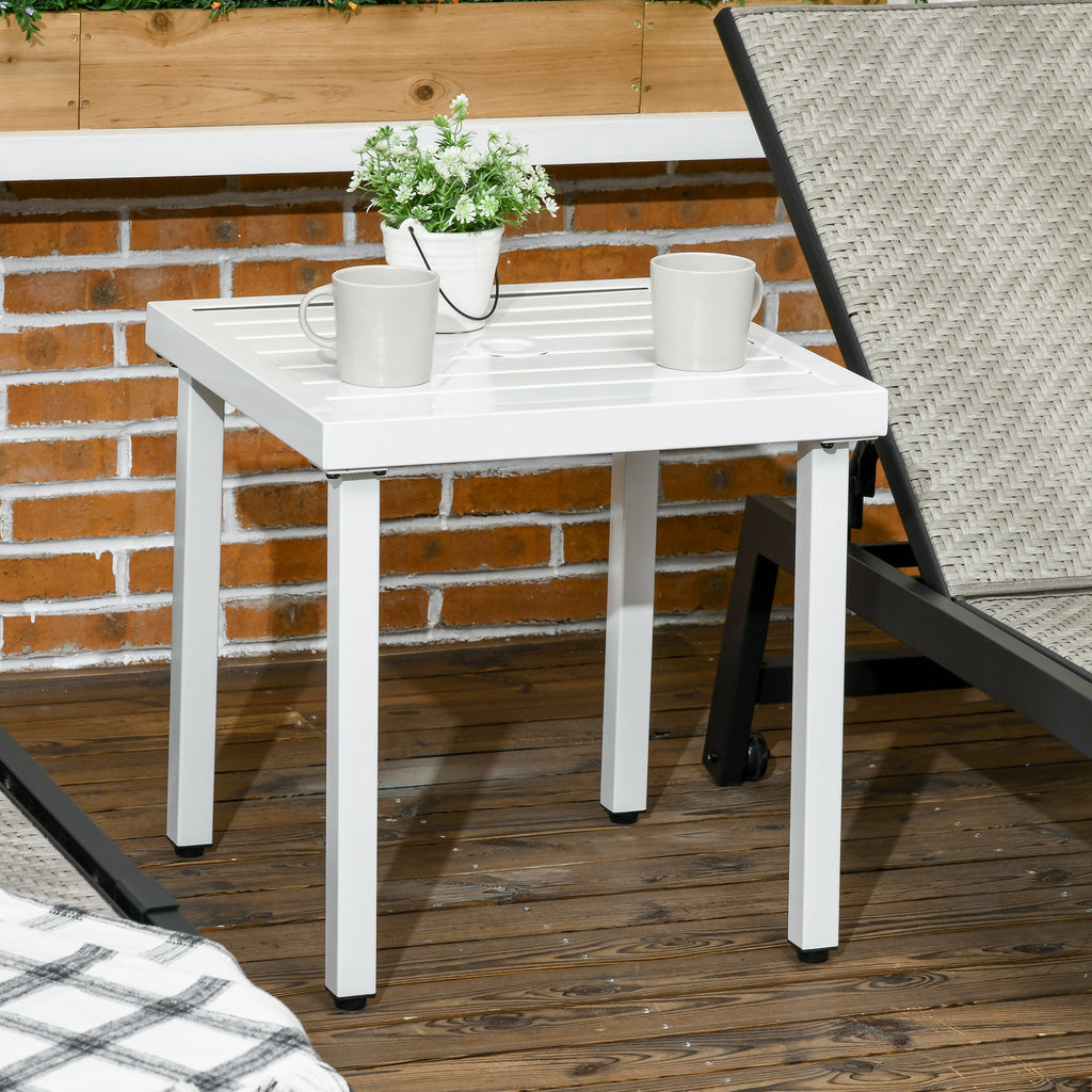 51 x 51 cm Garden Side Table with Umbrella Hole, White