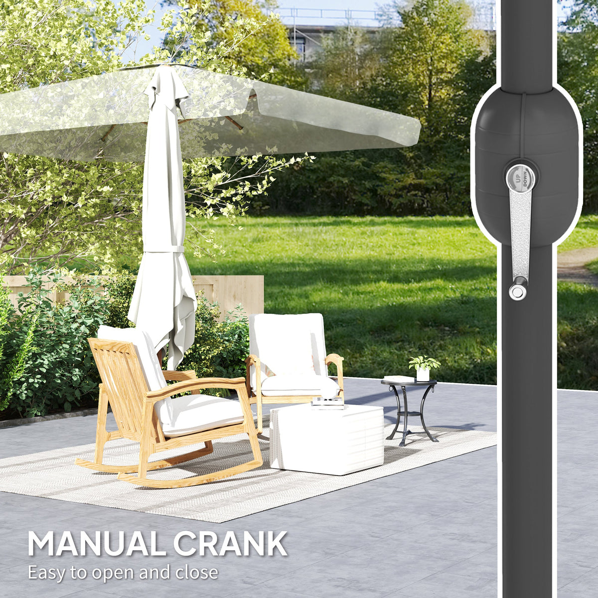 118.1" x 78.7" Patio Umbrella with Crank Handle and Adjustable Angle, White