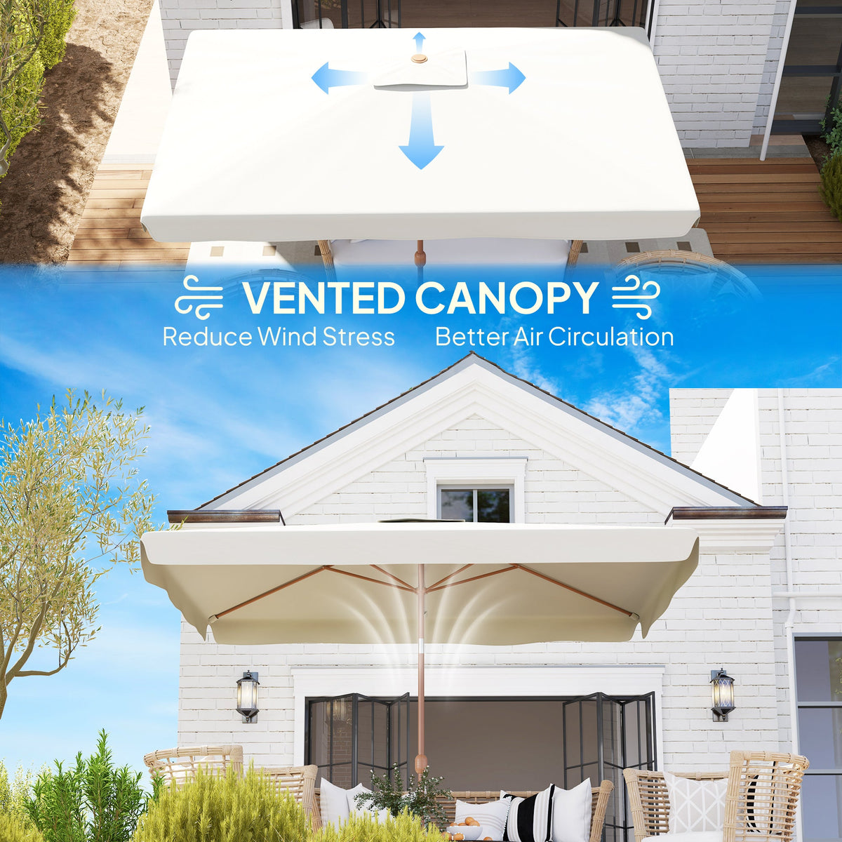 118.1" x 78.7" Patio Umbrella with Crank Handle and Adjustable Angle, White