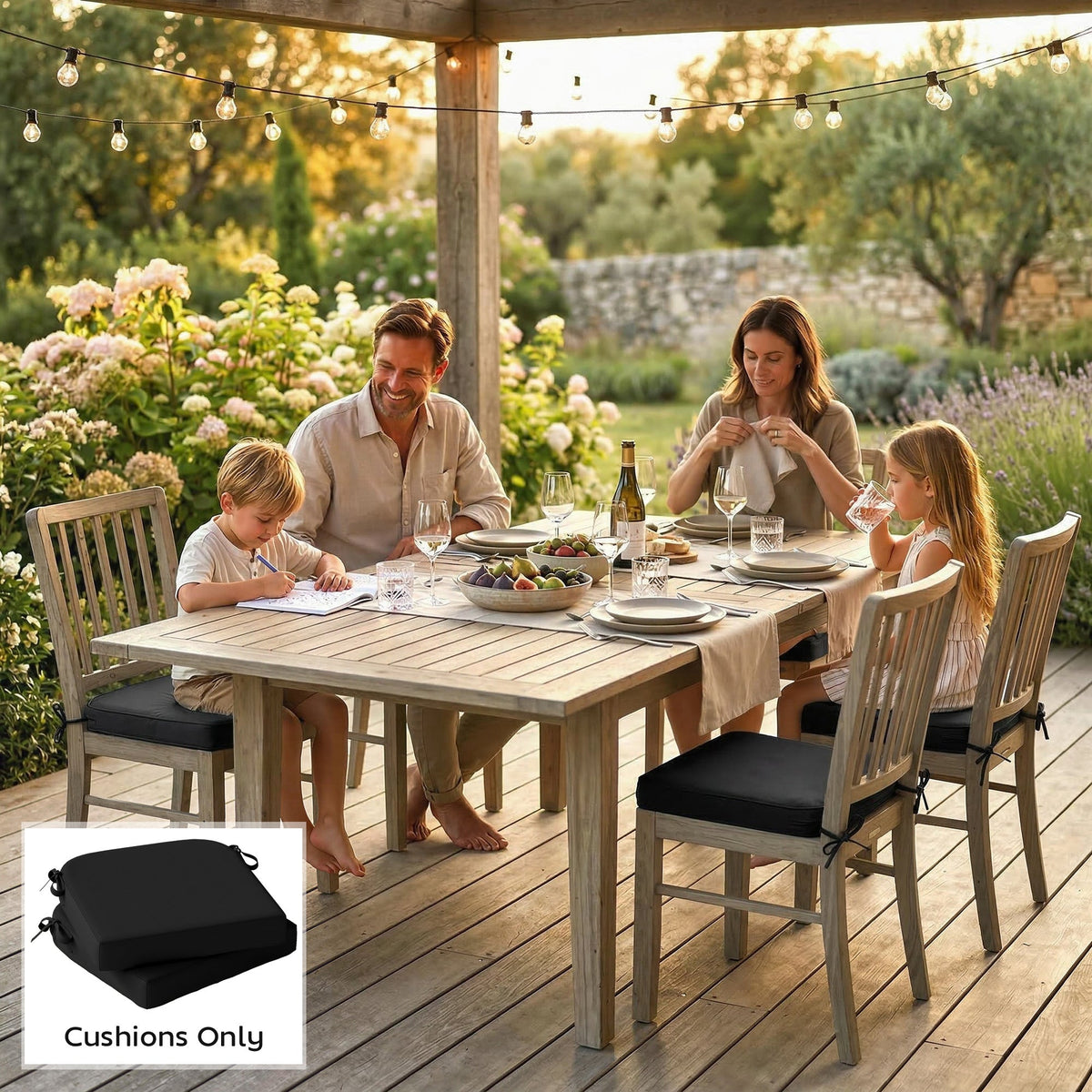 Set of 2 Outdoor Chair Seat Cushions, 40 x 40 cm, Black