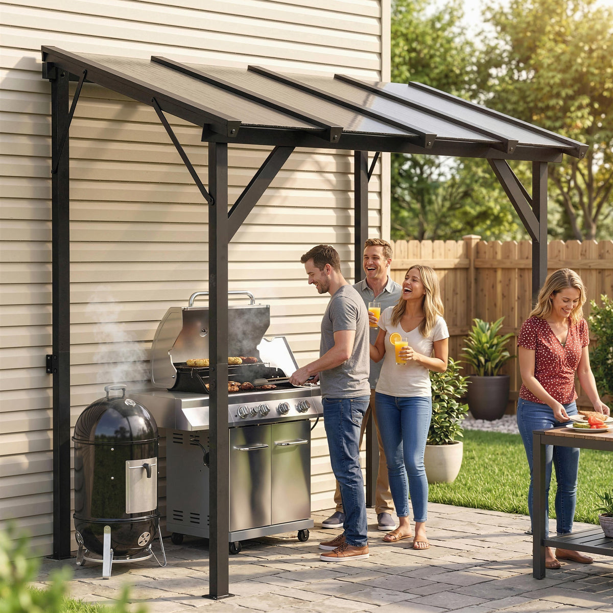 8' x 5' Hardtop Grill Gazebo with Polycarbonate Roof and Steel Frame, Wall-Mounted