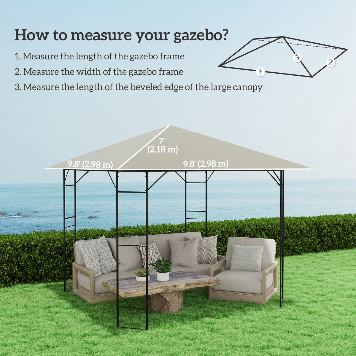 10' x 10' Gazebo Replacement Canopy Top Cover with Drain Holes, Grey