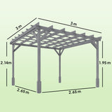 PerArbor 3 x 3 m Grey Wooden Pergola Kit with Stable Frame for Climbing Vines