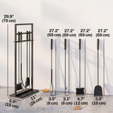 5-Piece Fireplace Tool Set with Brush, Shovel, Poker, Tongs & Stand, Black Metal