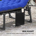 2 Piece Reclining Outdoor Chaise Lounge Chairs with Cushions, Dark Gray/Blue