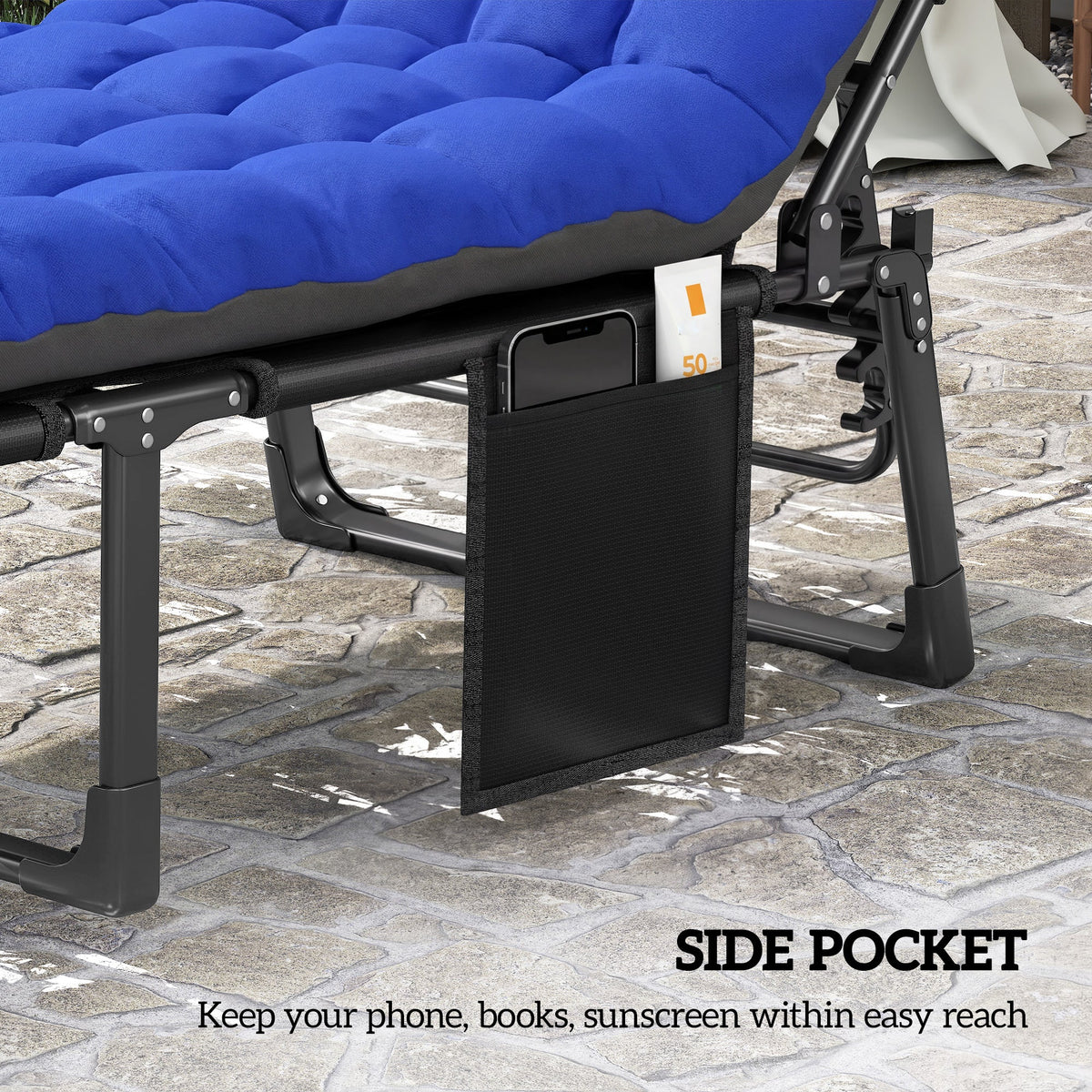 2 Piece Reclining Outdoor Chaise Lounge Chairs with Cushions, Dark Gray/Blue