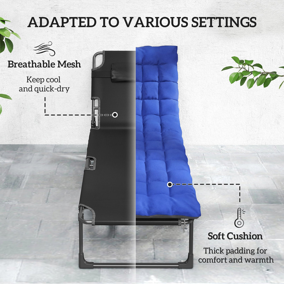 2 Piece Reclining Outdoor Chaise Lounge Chairs with Cushions, Dark Gray/Blue