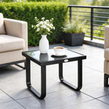 Metal Side Table with Tempered Glass Top & Adjustable Feet, 45x45x33 cm, Black