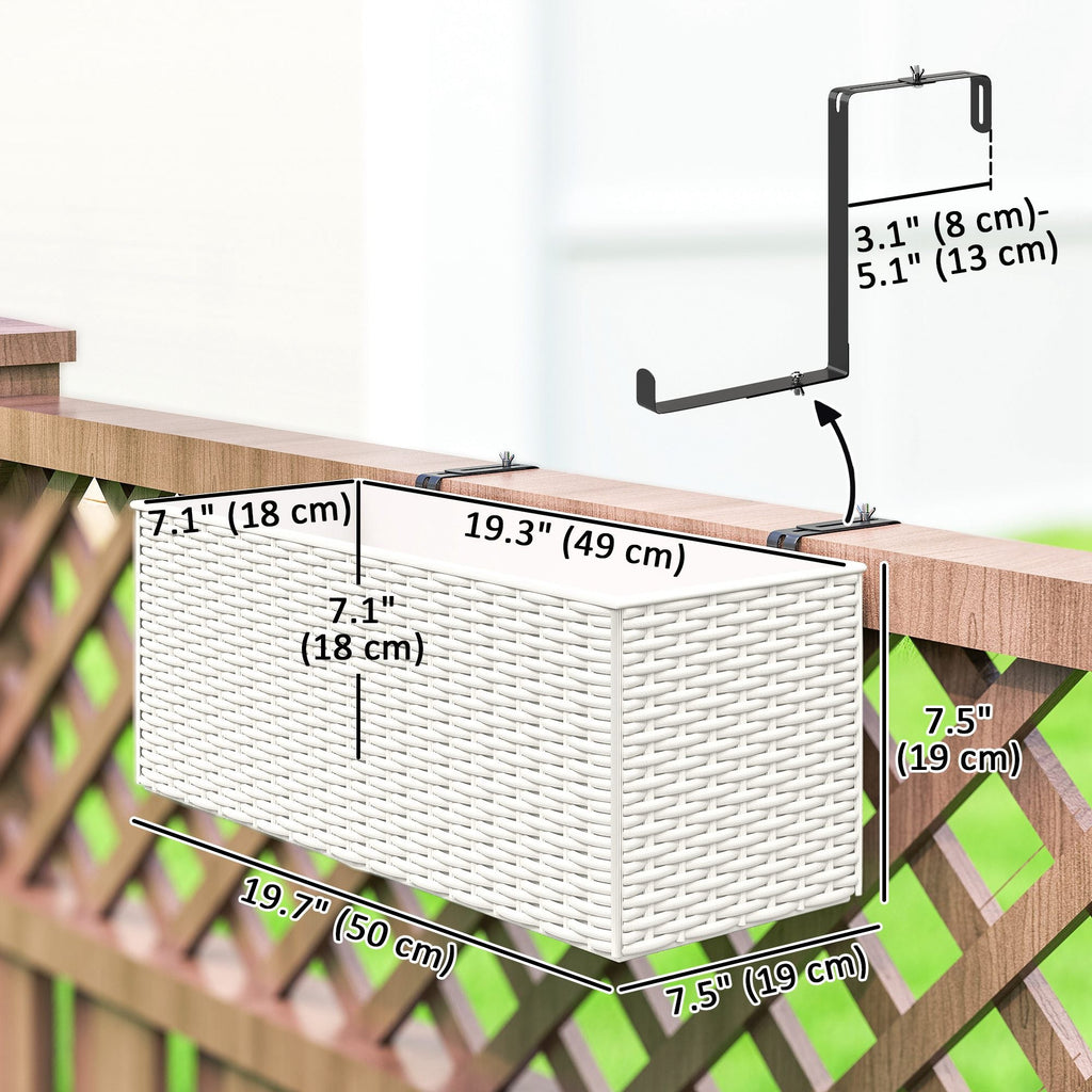 2 Pack 20" Railing Planter Boxes with Hooks and Drainage, White
