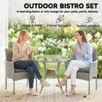 3-Piece PE Rattan Bistro Set with Glass-Top Table & Cushions, Dark Grey
