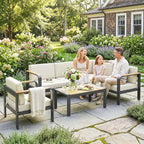 3-Piece Garden Corner Sofa Set with Aluminum Frame and Olefin Cushions, Beige