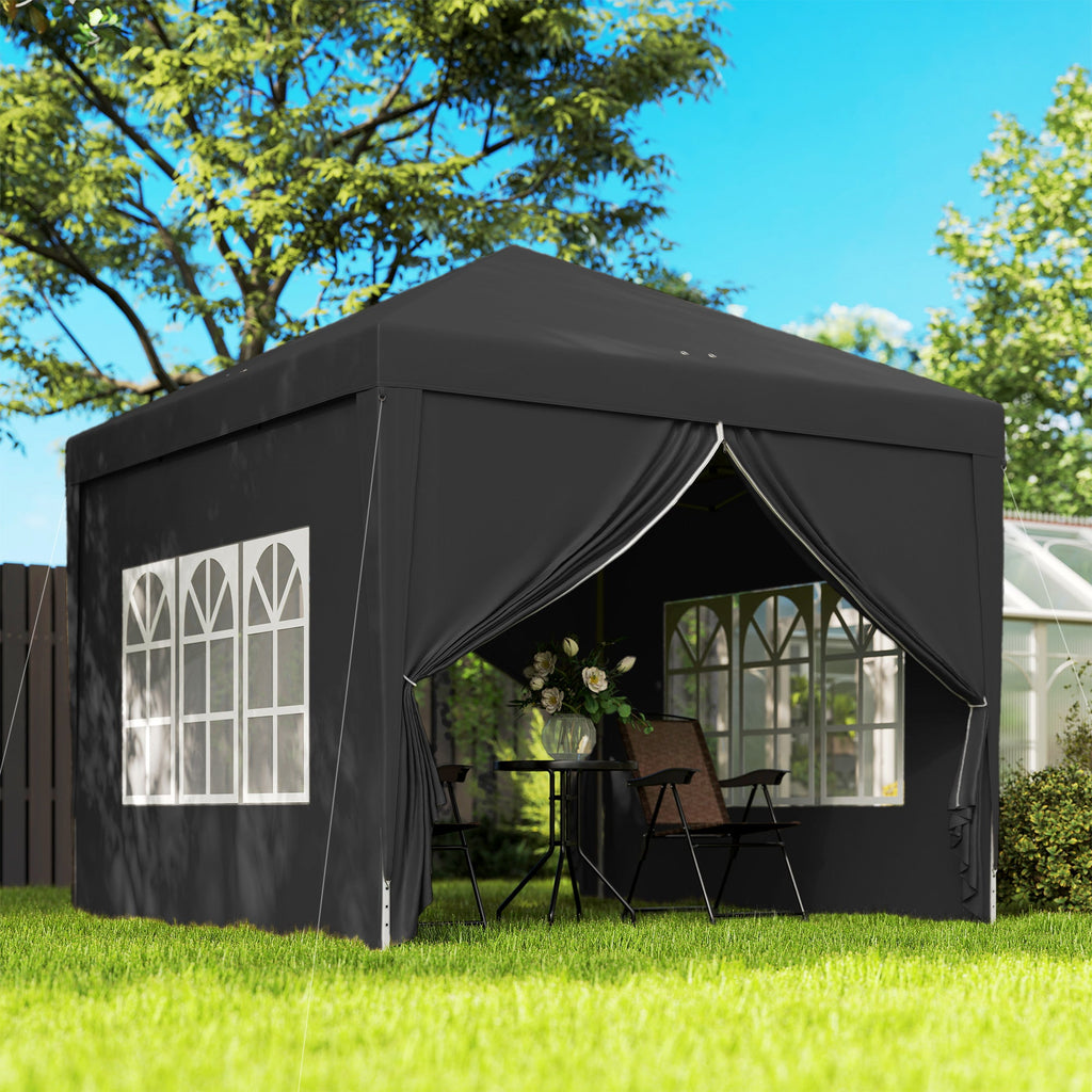 10' x 10' Pop-Up Party Tent Canopy with Carrying Bag for Outdoor Events, Black