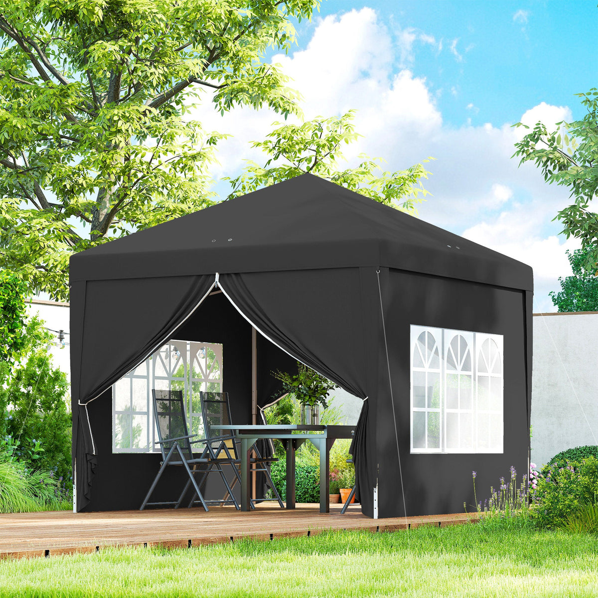 10' x 10' Pop-Up Party Tent Canopy with Carrying Bag for Outdoor Events, Black