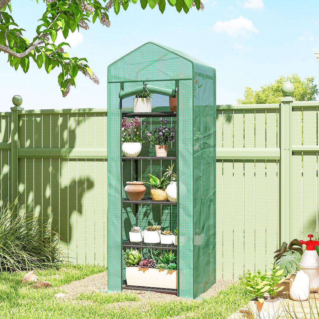 5 Tier Mini Greenhouse with Shelf Clips, 27.25" x 19.25" x 76", Green