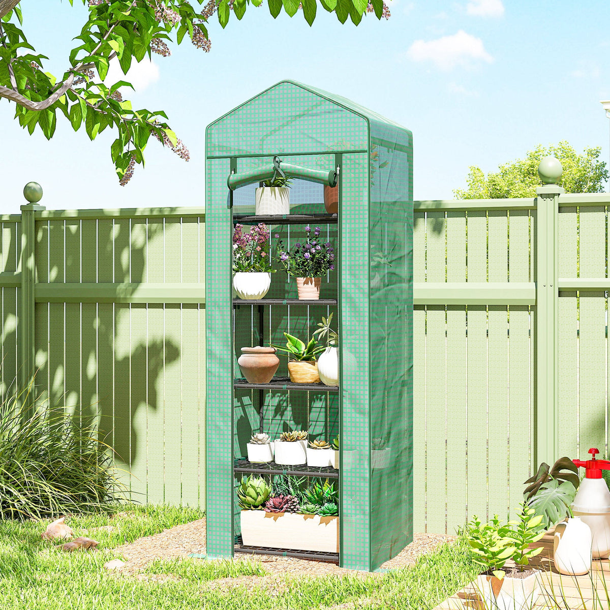 5 Tier Mini Greenhouse with Shelf Clips, 27.25" x 19.25" x 76", Green
